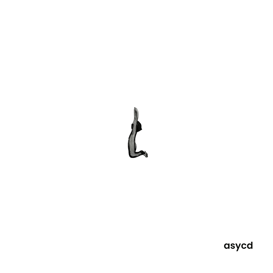 Minimalist abstract image with a black and white pattern and the text 'asycd' in the bottom right corner.