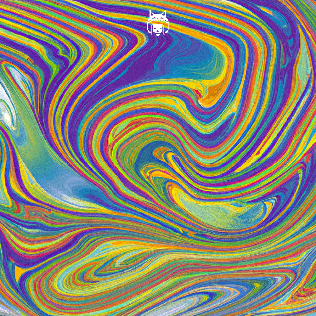 Colorful swirling abstract pattern with vibrant rainbow-like colors.